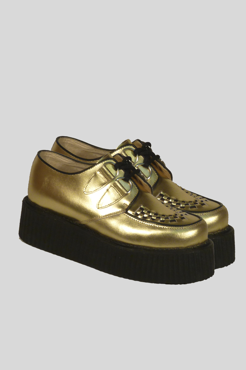 Uk-Look Shoes Zapatos Creeper Doble Suela Metalizado