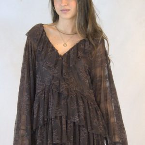 Blusa encaje volantes Chocolate