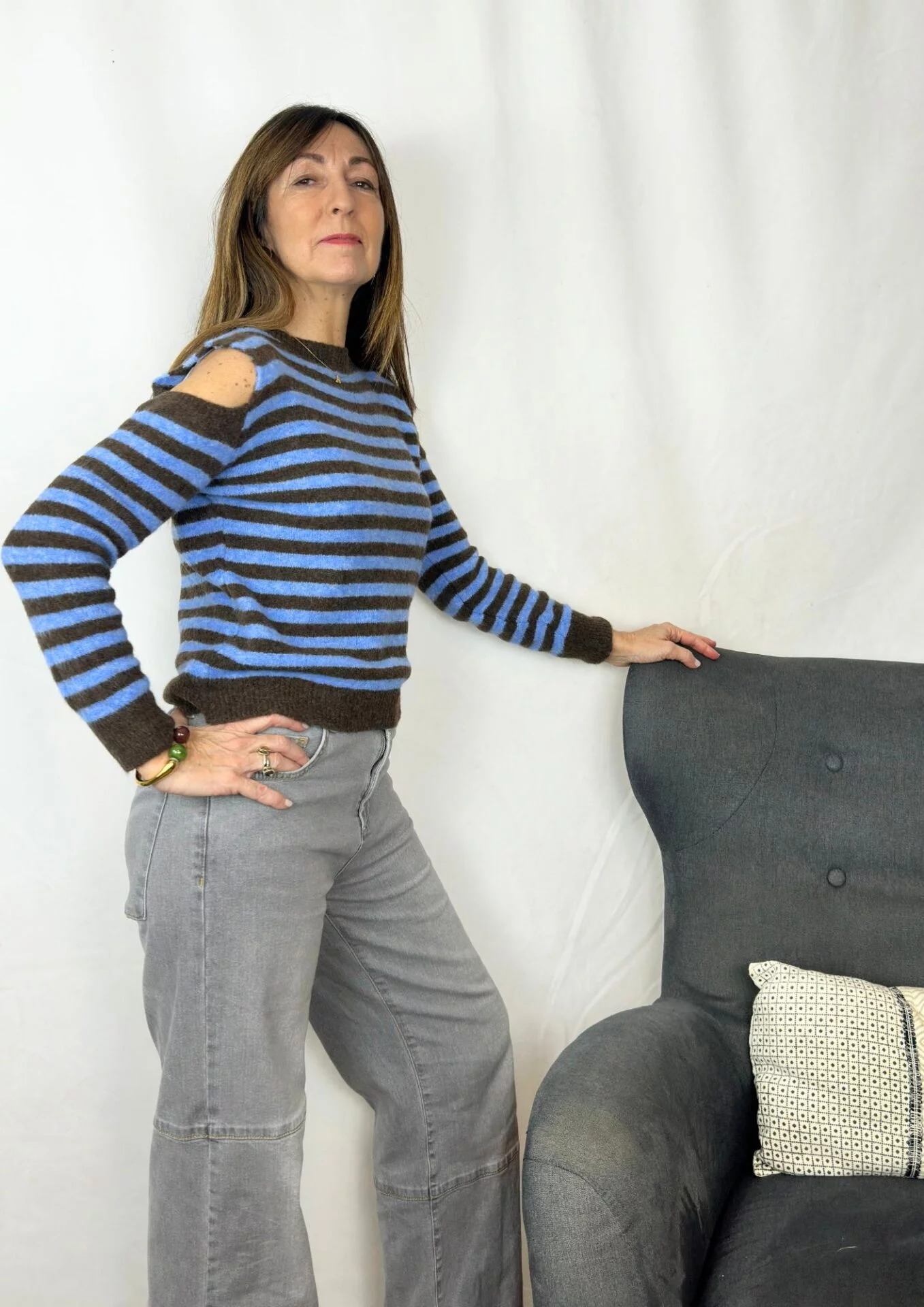 Jersey cutout rayas en azul y choco - Imagen 3